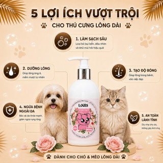 Sữa Tắm Cho Chó Mèo Louis Rose 300-500ml, Sữa Tắm Thú Cưng Dưỡng Lông Khử Mùi Chính Hãng