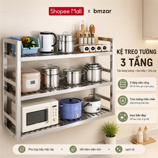 Kệ để đồ nhà bếp treo tường inox 304 cao cấp Giá gia vị ống vuông gắn tường dày dặn Kệ đỡ lò vi sóng chịu lực tốt