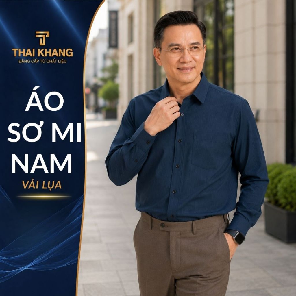 Áo sơ mi nam dài tay trung niên  Thái Khang vải lụa xuất khẩu mềm mịn co dãn nhẹ ATK23