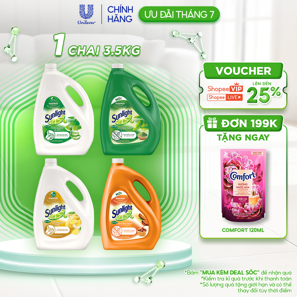 Nước rửa chén Sunlight Bio-care với thành phần từ 100% tự nhiên Chai 3.5kg