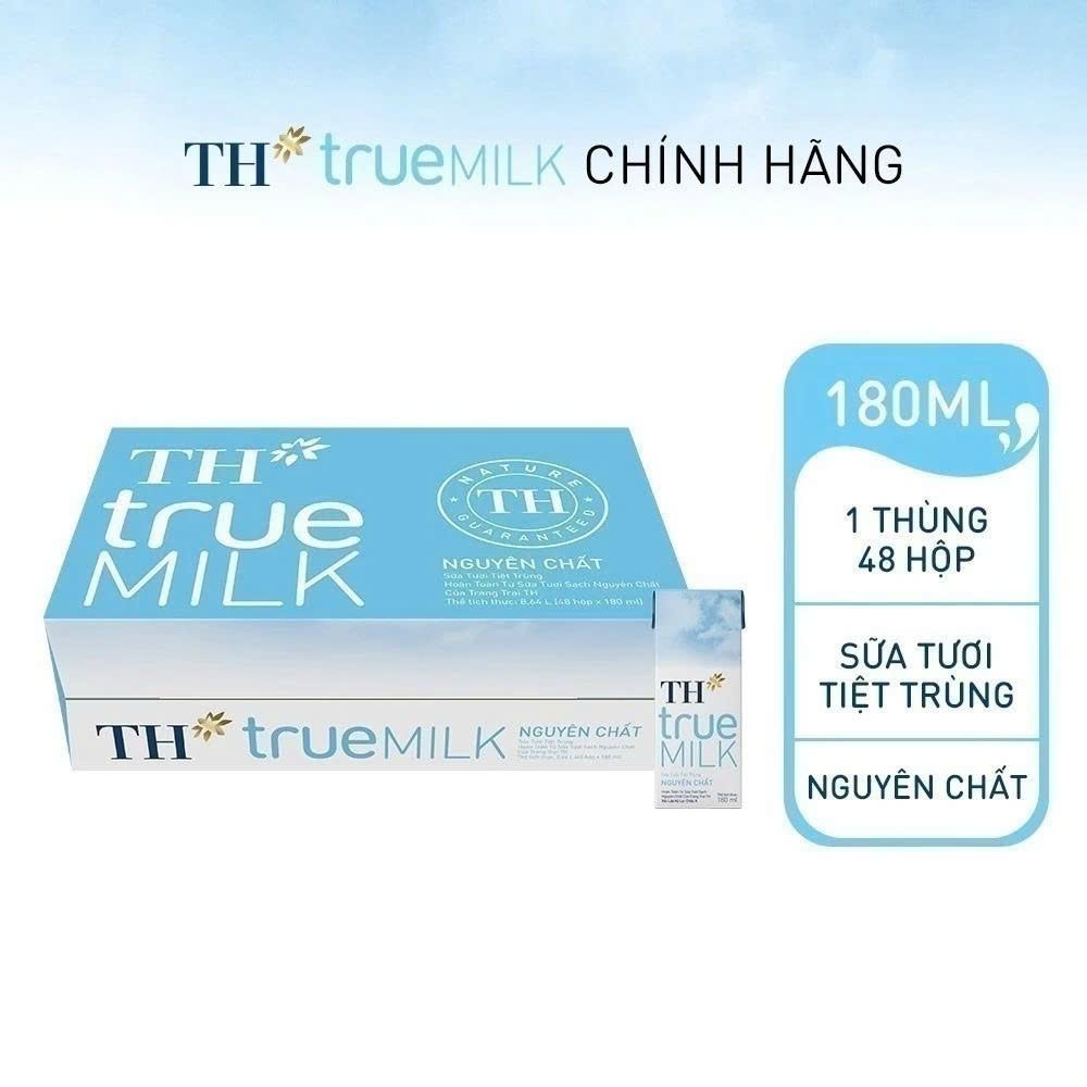 [Chính hãng] Thùng 48 Hộp Sữa Tươi Tiệt Trùng TH True Milk Có Đường, Ít Đường Giàu Canxi Vitamin D3 Không Chất Bảo Quản