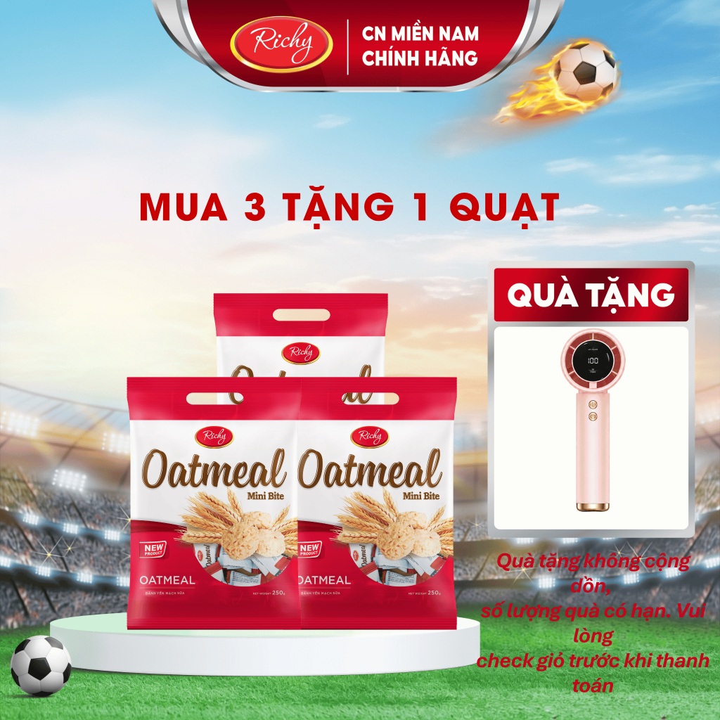 [MUA 3 TẶNG 1 QUAT]   Combo 3 Bánh Yến Mạch Oatmeal Richy 2 Vị, Sữa, Phô Mai Túi 220g-250g