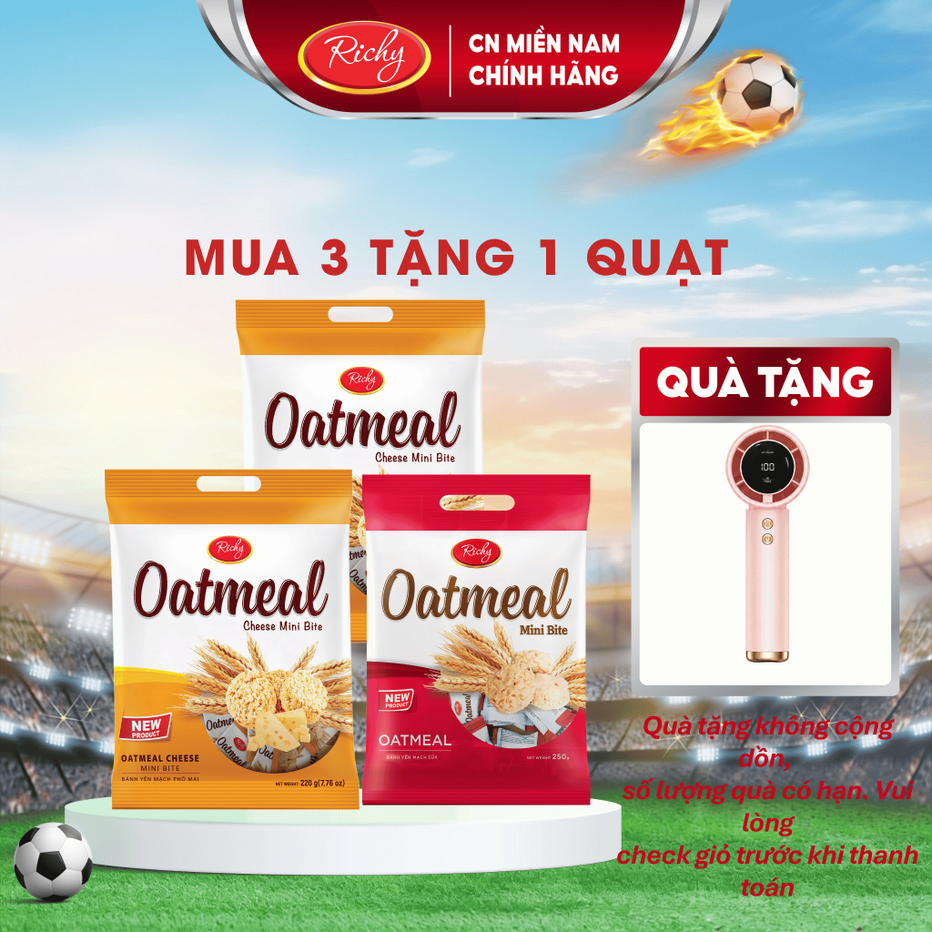 [MUA 3 TẶNG 1 QUAT]   Combo 3 Túi Bánh Yến Mạch Richy Oatmilk Túi 220-250gr