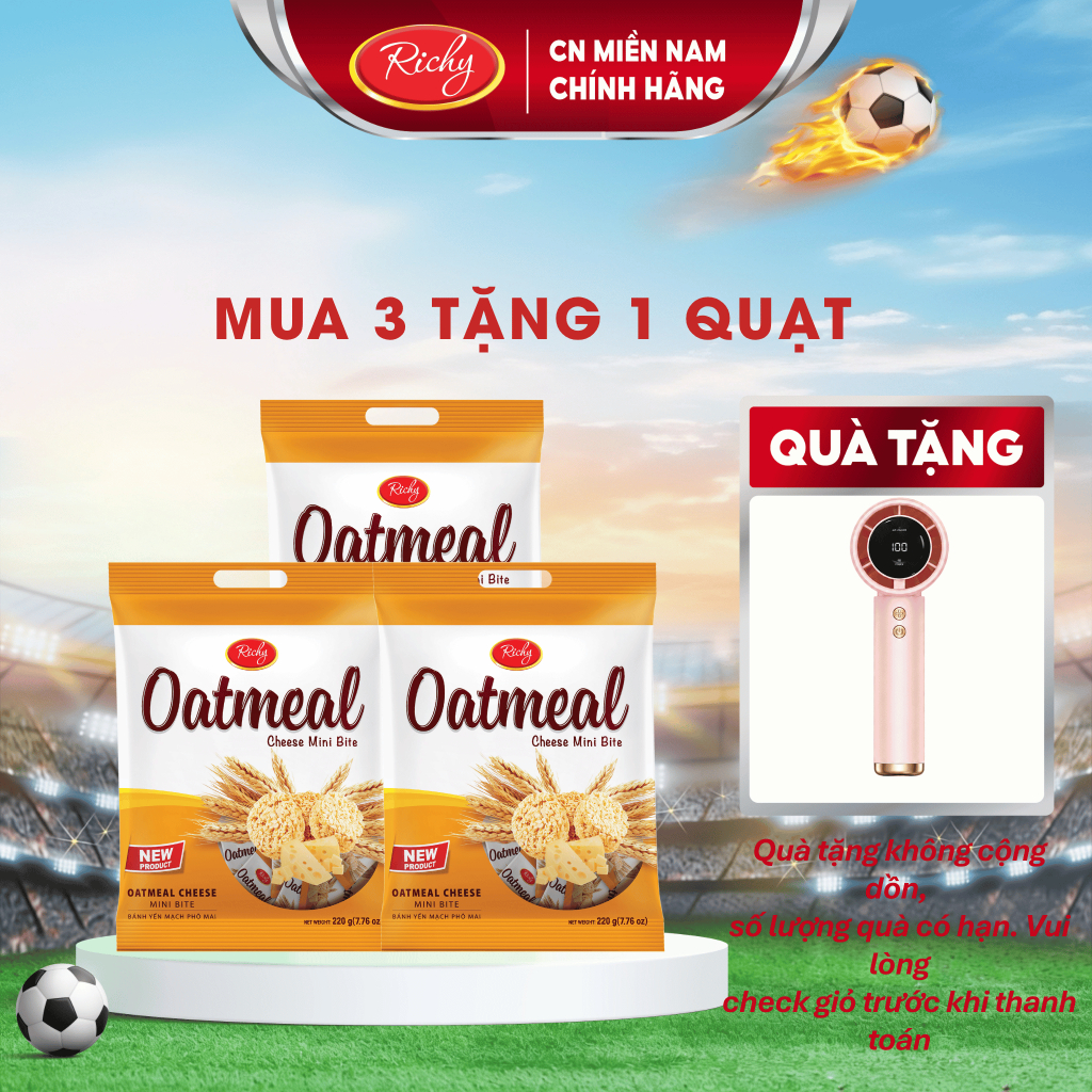 [MUA 3 TẶNG 1 QUAT] Combo 3 túi bánh yến mạch Oatmeal Richy 220g- 250g