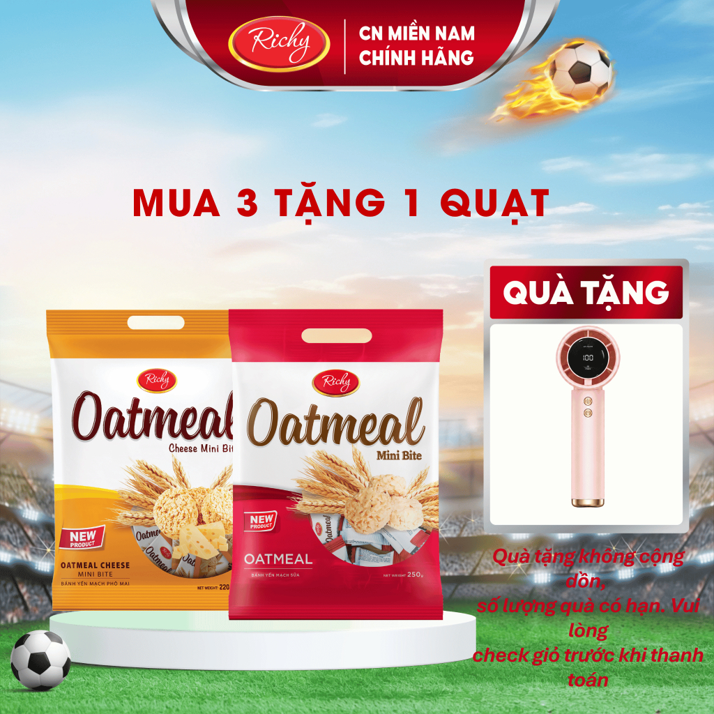 [MUA 3 TẶNG 1 QUAT] Combo 2 Bánh Yến Mạch Richy 220g-250g, 2 vị (Sữa và Phô Mai)