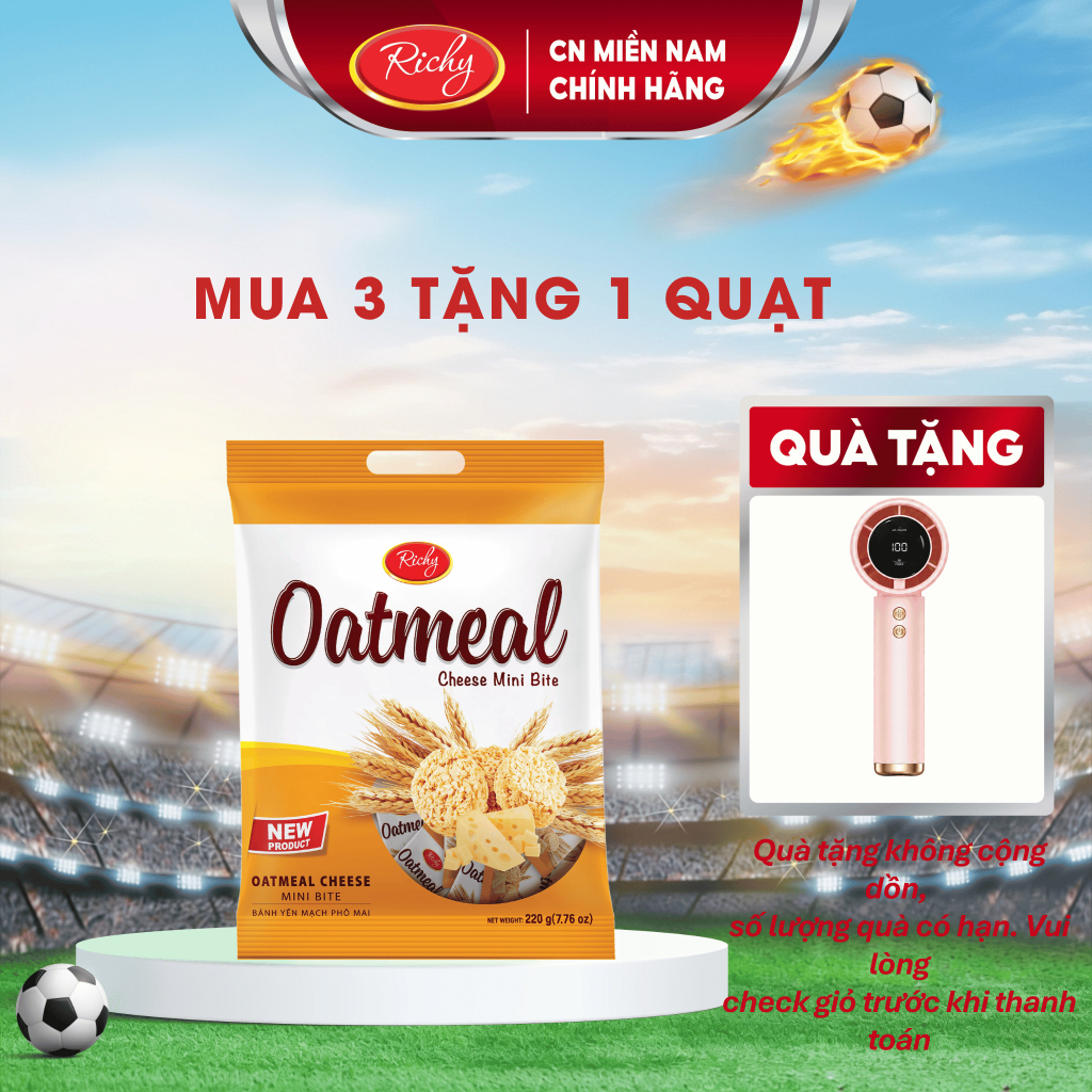 [MUA 3 TẶNG 1 QUAT]   Bánh Yến mạch Richy mini bite - Vị phô mai túi lớn 220g