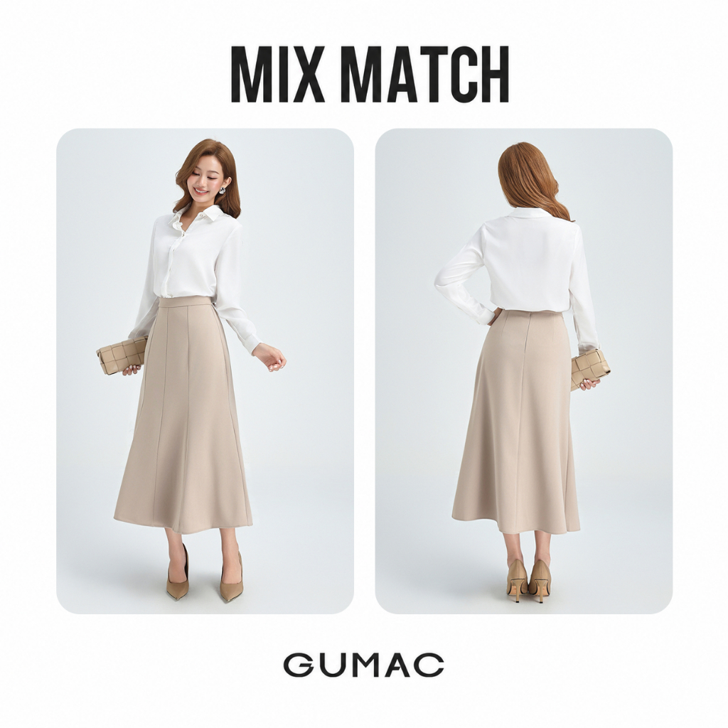 Chân Váy Nữ Form Đuôi Cá GUMAC Xòe Nhẹ Nhàng Lưng Rời Không Túi Tôn Dáng LVF1014 - LVG0406