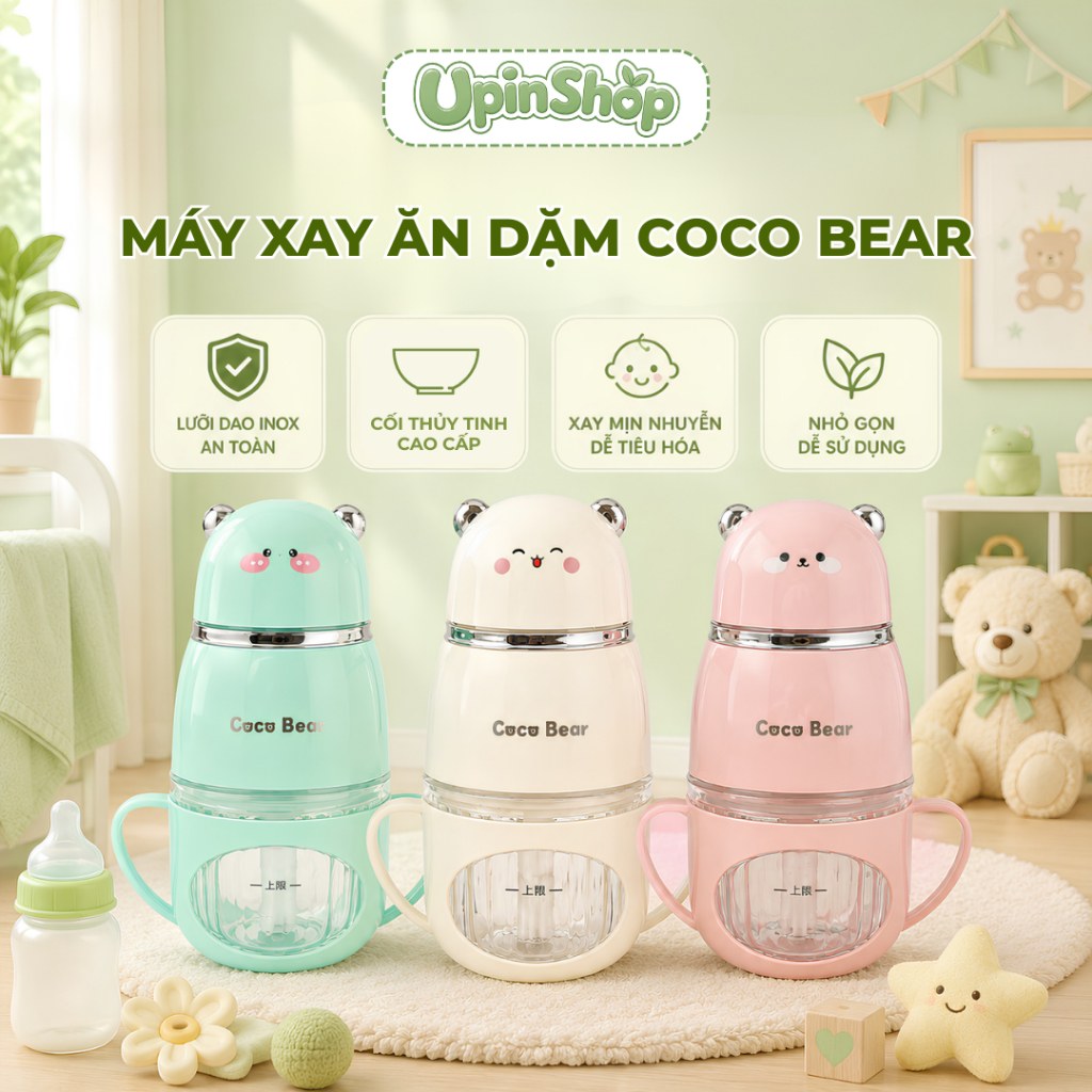 [BH 18 tháng] Máy Xay Ăn Dặm Cocobear, Hattiecs 8 Lưỡi Hình Mèo Phiên Bản Mới Pro - UpinShop
