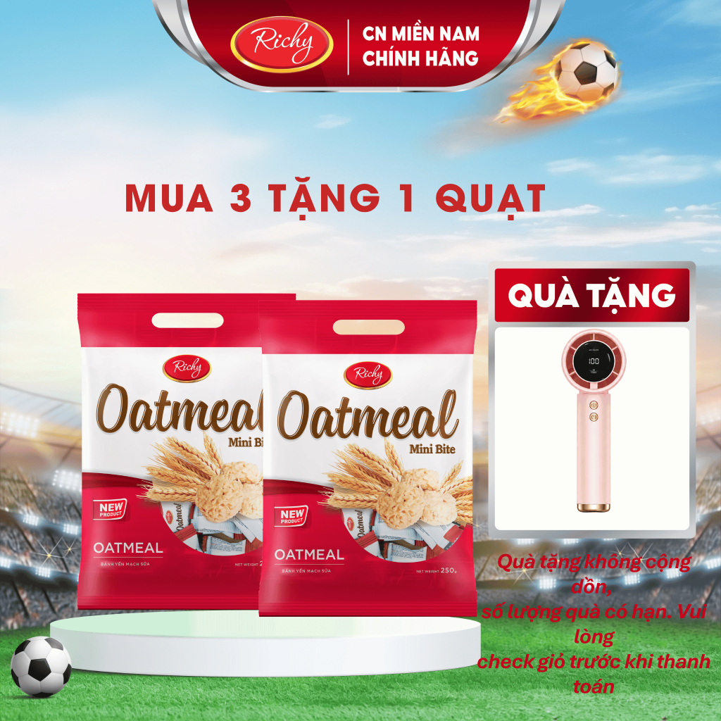 [MUA 3 TẶNG 1 QUẠT] Combo 2 Bánh Yến Mạch Oatmeal Richy Vị Sữa (250g/Túi)