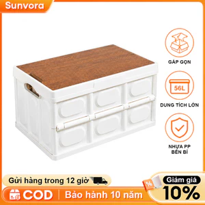 Bàn camping gấp gọn đa năng có hộp nhựa - mặt bàn gỗ, nắp hộp gỗ MDF - phù hợp picnic & cắm trại ngoài trời
