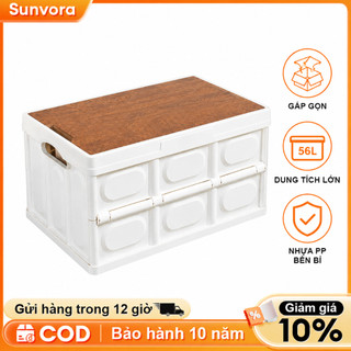 Bàn camping gấp gọn đa năng có hộp nhựa - mặt bàn gỗ, nắp hộp gỗ MDF - phù hợp picnic & cắm trại ngoài trời