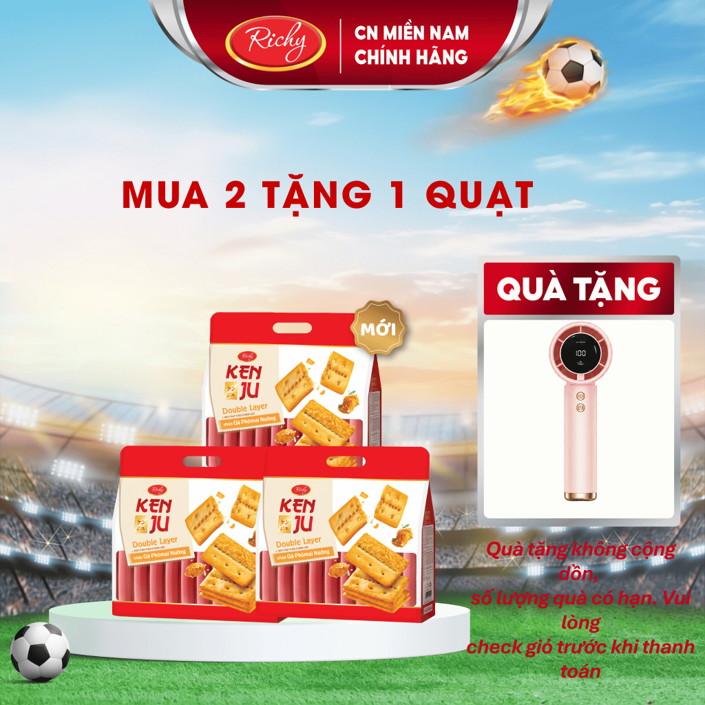 [MUA 2 TẶNG 1 QUẠT]Combo 3 Bịch Kenju Gà Nướng Phô Mai, Kenju 2 Lớp Chà Bông, Túi 216g, Bánh Kẹo RichyCombo 3 Bịch Kenju