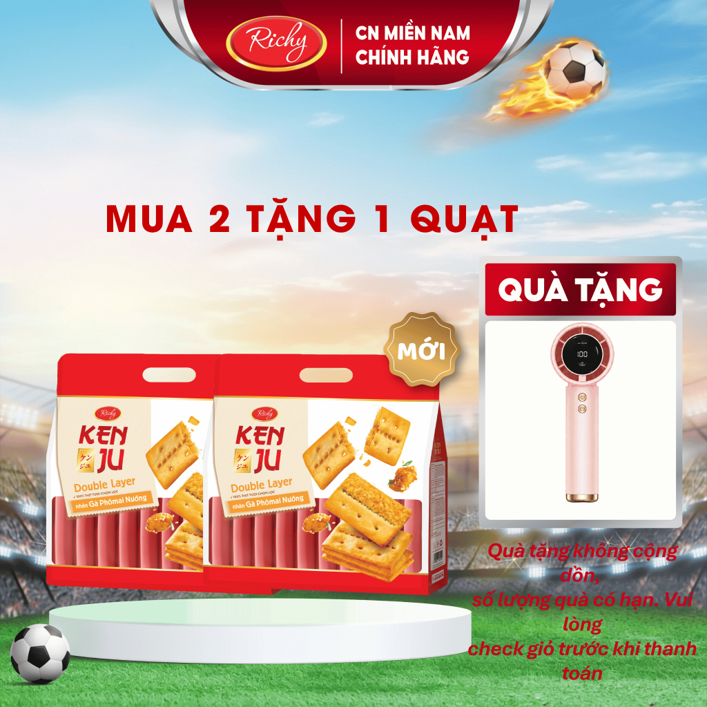 [MUA 2 TẶNG 1 QUẠT] Combo 2 Kenju Gà Nướng Phô Mai, Kenju 2 Lớp Chà Bông, Túi 216g, Bánh Kẹo Richy