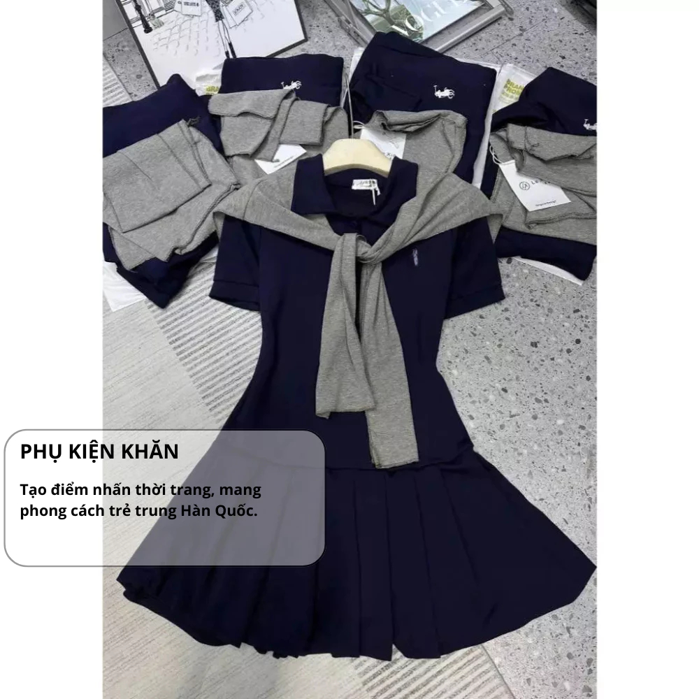 Đầm nữ, đầm nữ polo phối khăn năng động trẻ trung ngắn  thêu hình ngựa Donna hcom25689