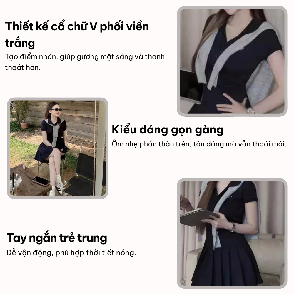 Đầm nữ, đầm nữ polo phối khăn năng động trẻ trung ngắn  thêu hình ngựa Donna hcom25689