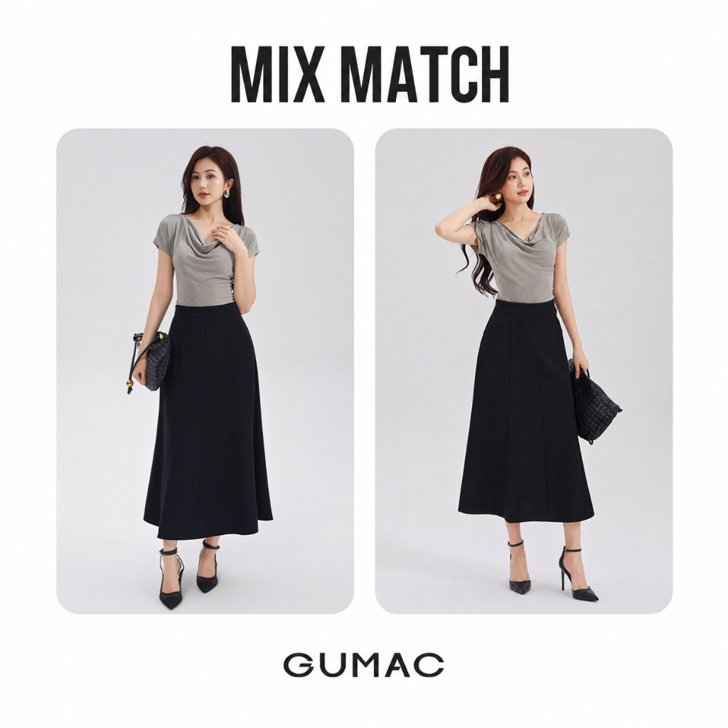 Chân Váy Nữ Form Đuôi Cá GUMAC Xòe Nhẹ Nhàng Lưng Rời Không Túi Tôn Dáng LVF1014 - LVG0406