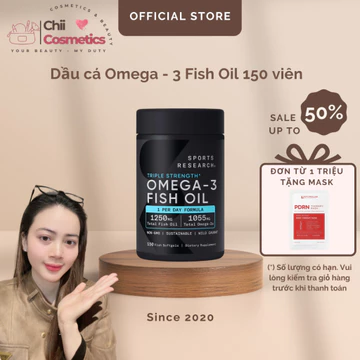 Dầu cá Sports Research Triple Strength Omega-3 Fish Oil 1250mg - 150 viên của Mỹ
