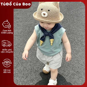 Bộ Bé Trai Áo Ba Lỗ Quần Short Sọc Style Hàn Quốc Cotton Mềm Mát 7-17kg A45