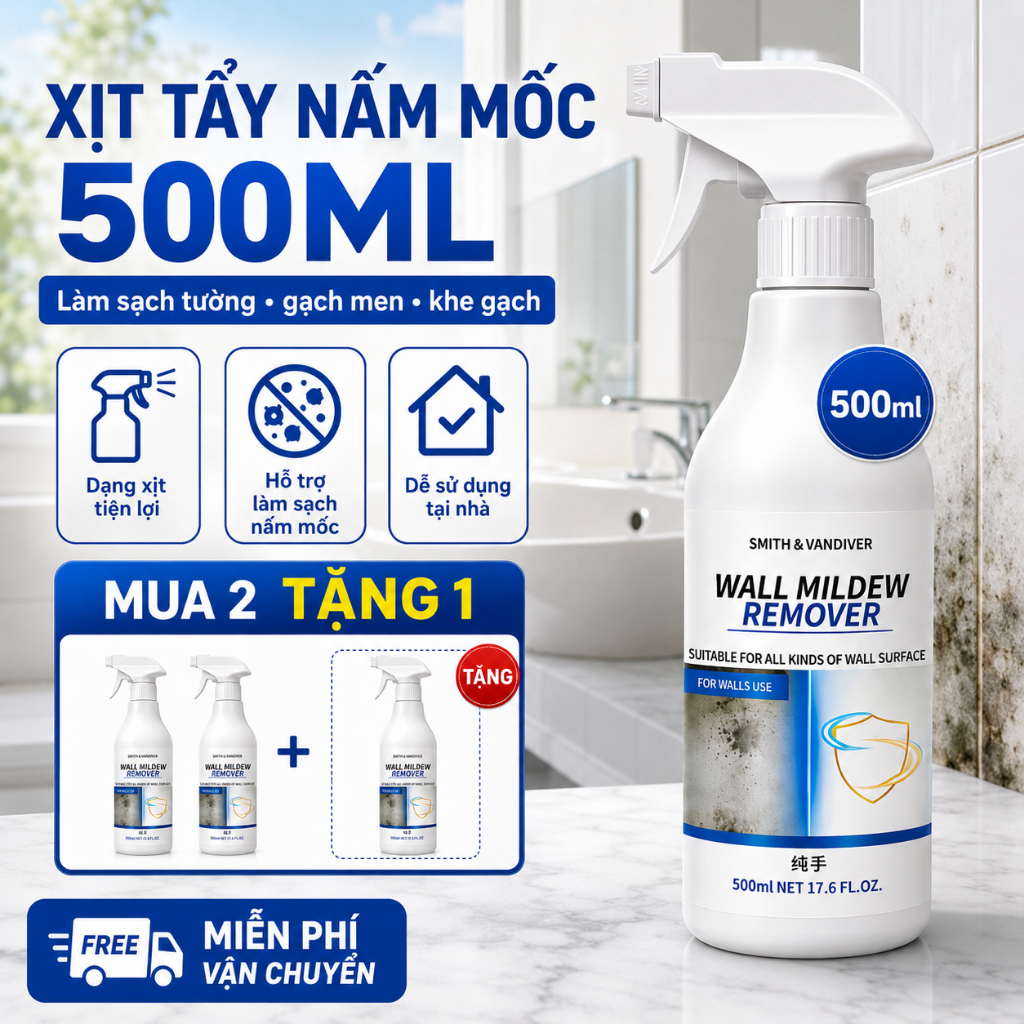 Xịt Tẩy Nấm Mốc 500ml | Làm Sạch Tường, Gạch Men, Khe Gạch, Nhà Tắm | Mua 2 Tặng 1