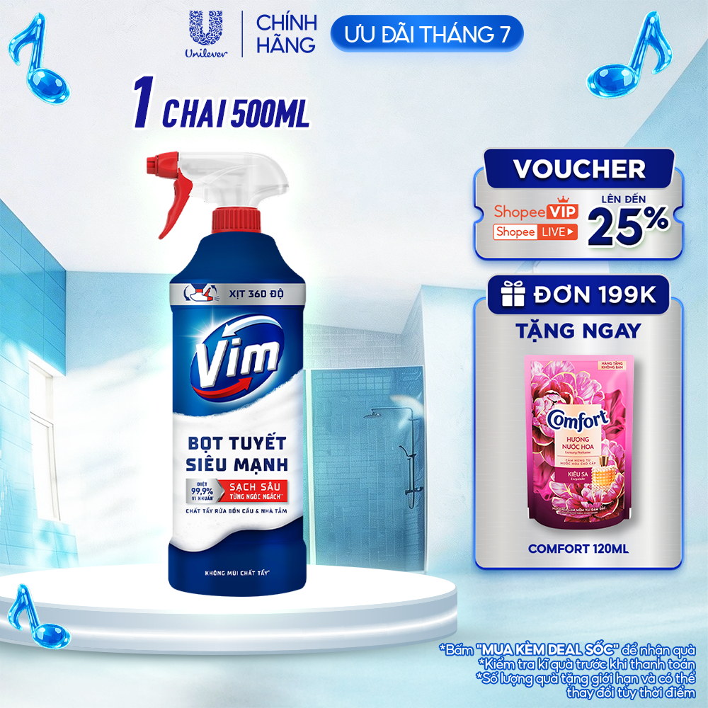 Bọt Tuyết Siêu Mạnh Tẩy Bồn Cầu và Nhà Vệ Sinh Vim | Diệt 99,9% Vi Khuẩn (500ml)