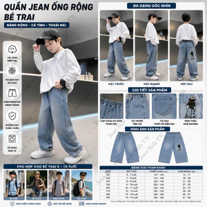 Quần Jeans Dài Bé Trai Thêu BBoy Chất Bò Mềm Co Giãn Lưng Thun Thời Trang Cá Tính 6-15 Tuổi
