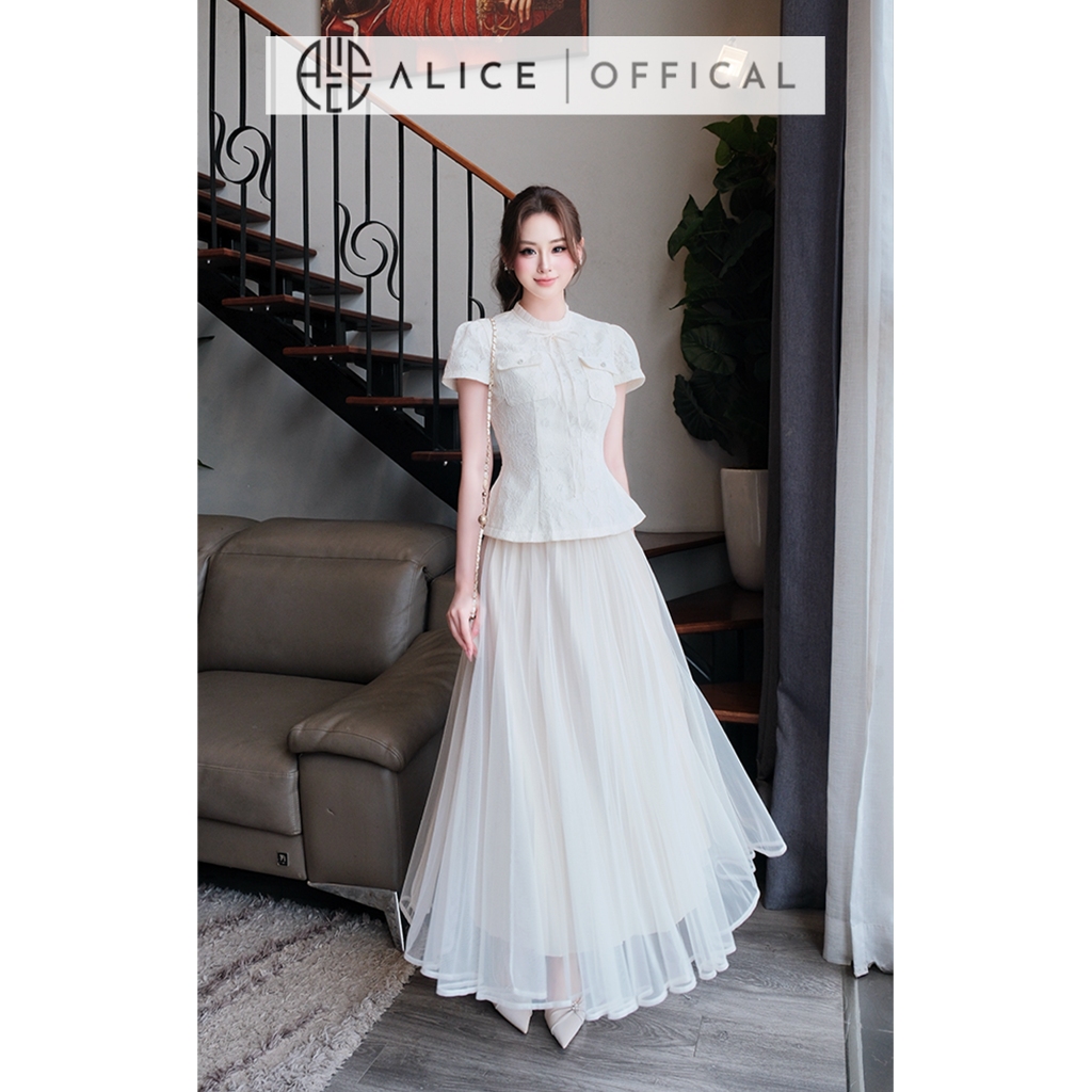 Set Áo Ren Lót Lụa Dáng Peplum Kèm Chân Váy Lưới Dài Alice, Bộ Set Váy Tiểu Thư Sang Chảnh Dự Tiệc Hẹn Hò A1106+CV1082