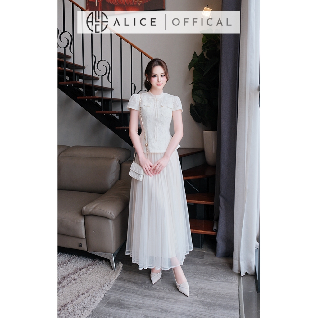 Set Áo Ren Lót Lụa Dáng Peplum Kèm Chân Váy Lưới Dài Alice, Bộ Set Váy Tiểu Thư Sang Chảnh Dự Tiệc Hẹn Hò A1106+CV1082