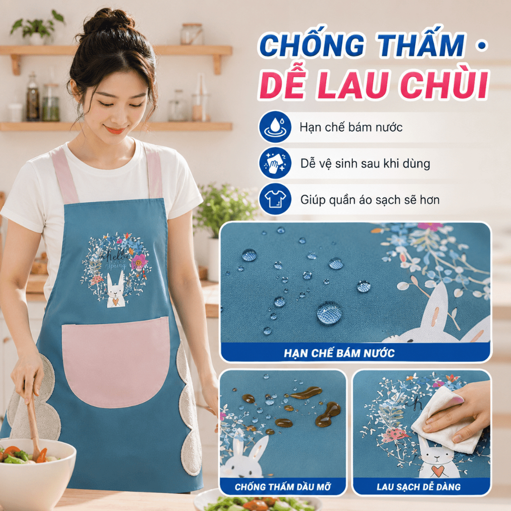 Tạp Dề Nhà Bếp Chống Thấm Có Túi | Tạp Dề Nấu Ăn Dễ Lau Chùi | Bảo Vệ Quần Áo
