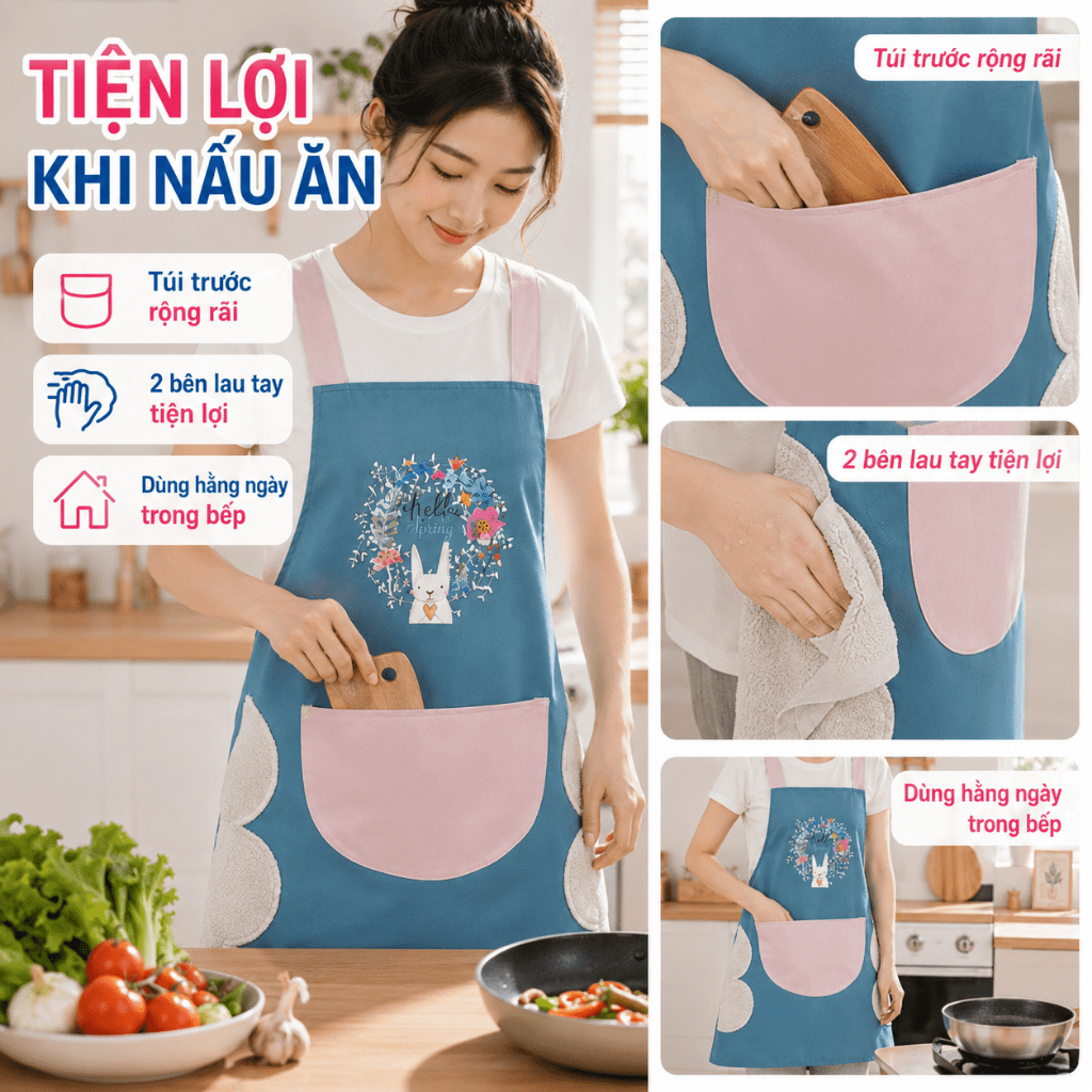 Tạp Dề Nhà Bếp Chống Thấm Có Túi | Tạp Dề Nấu Ăn Dễ Lau Chùi | Bảo Vệ Quần Áo