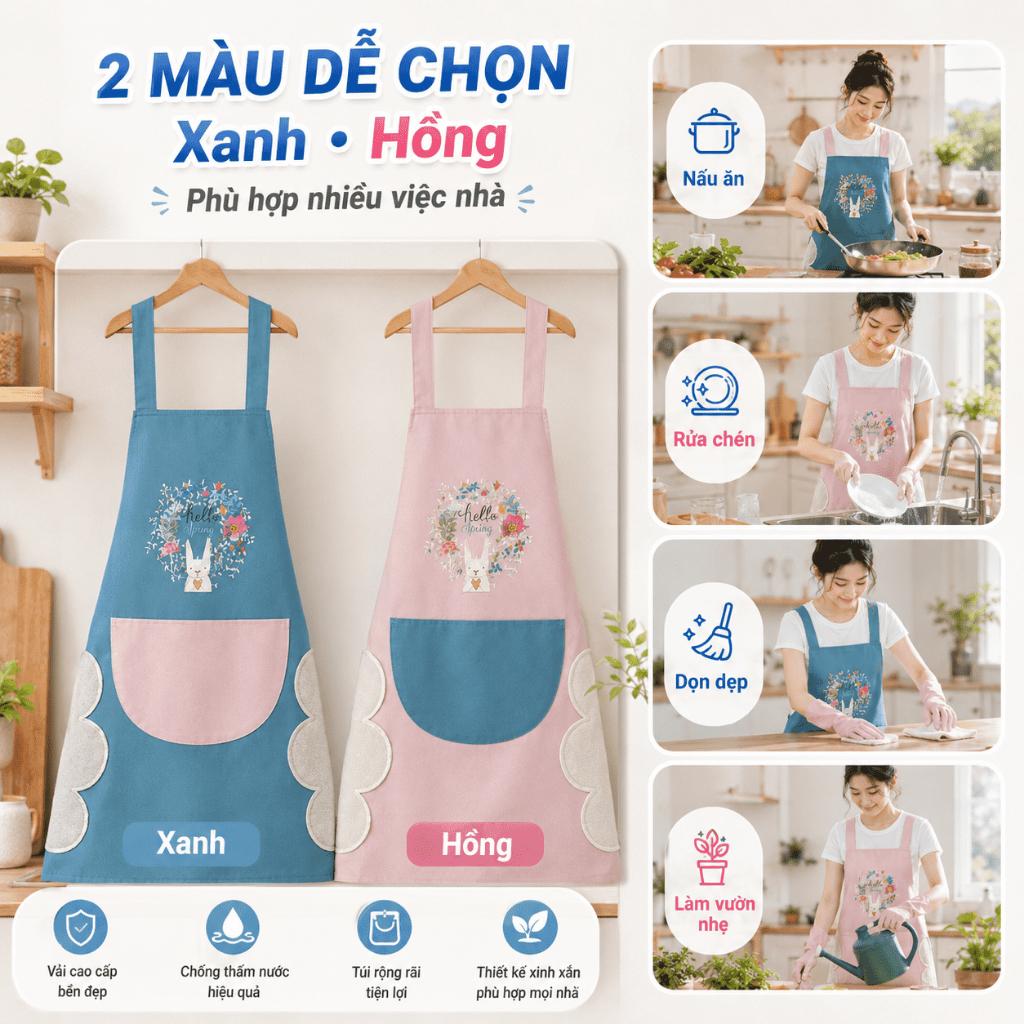 Tạp Dề Nhà Bếp Chống Thấm Có Túi | Tạp Dề Nấu Ăn Dễ Lau Chùi | Bảo Vệ Quần Áo