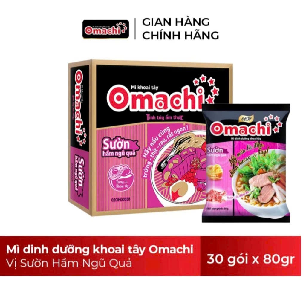 [Chính Hãng] Mì Omachi Xốt Bò Hầm Đậm Đà, Mì Khoai Tây Sợi Dai, Mì Ăn Liền Đậm Vị Cao Cấp, Thùng 30 gói