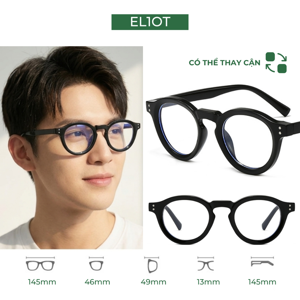Gọng kính cận ELIOT EYEWEAR dáng mắt tròn chất liệu nhựa bản lề kim loại chắc chắn thời trang có thể thay thế tròng 3975