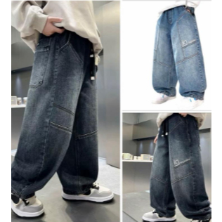 [TH029]Quần Jeans Dài Bé Trai Suông Rộng Chất Bò Mềm Co Giãn Lưng Thun Thời Trang Cá Tính 6-15 Tuổi