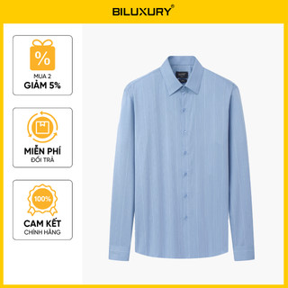 [T7_SALE 20%_HT] Áo Sơ Mi Dài Tay Xanh Nhạt Thiết Kế Sọc Dọc 1SMDS614XAH Biluxury Form Casual Kháng Khuẩn Bền Màu
