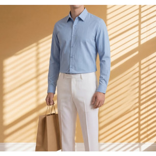 [T7_SALE 20%_HT] Áo Sơ Mi Dài Tay Xanh Nhạt Thiết Kế Sọc Dọc 1SMDS614XAH Biluxury Form Casual Kháng Khuẩn Bền Màu