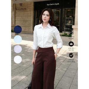 [Walenty] Áo sơ mi nữ dài tay basic (màu trơn) giấu cúc chất vải nhập khẩu cao cấp ít nhăn, nhẹ mát
