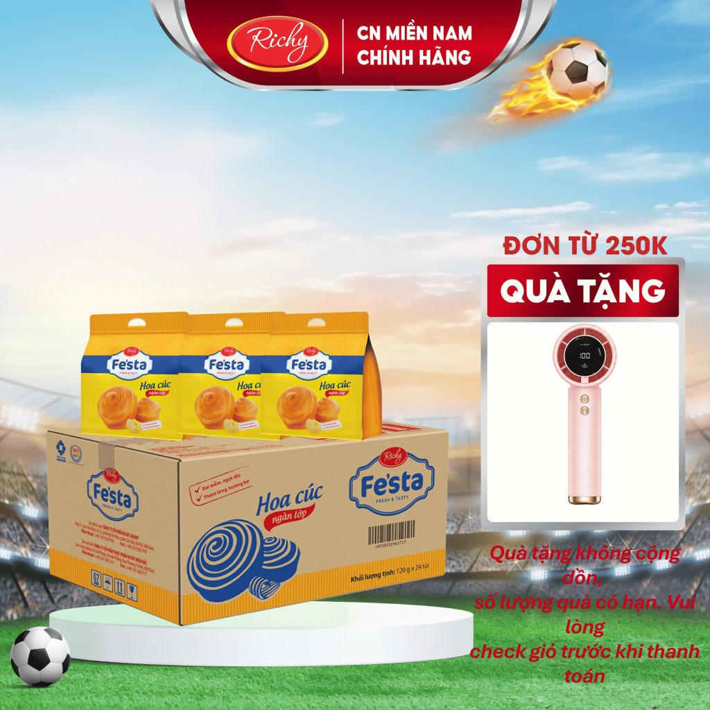 [ TẶNG QUẠT ĐƠN TỪ 250K] Thùng bánh mì hoa cúc ngàn lớp Festa Richy, HSD 35 ngày, Khách cân nhắc khi đặt SL lớn