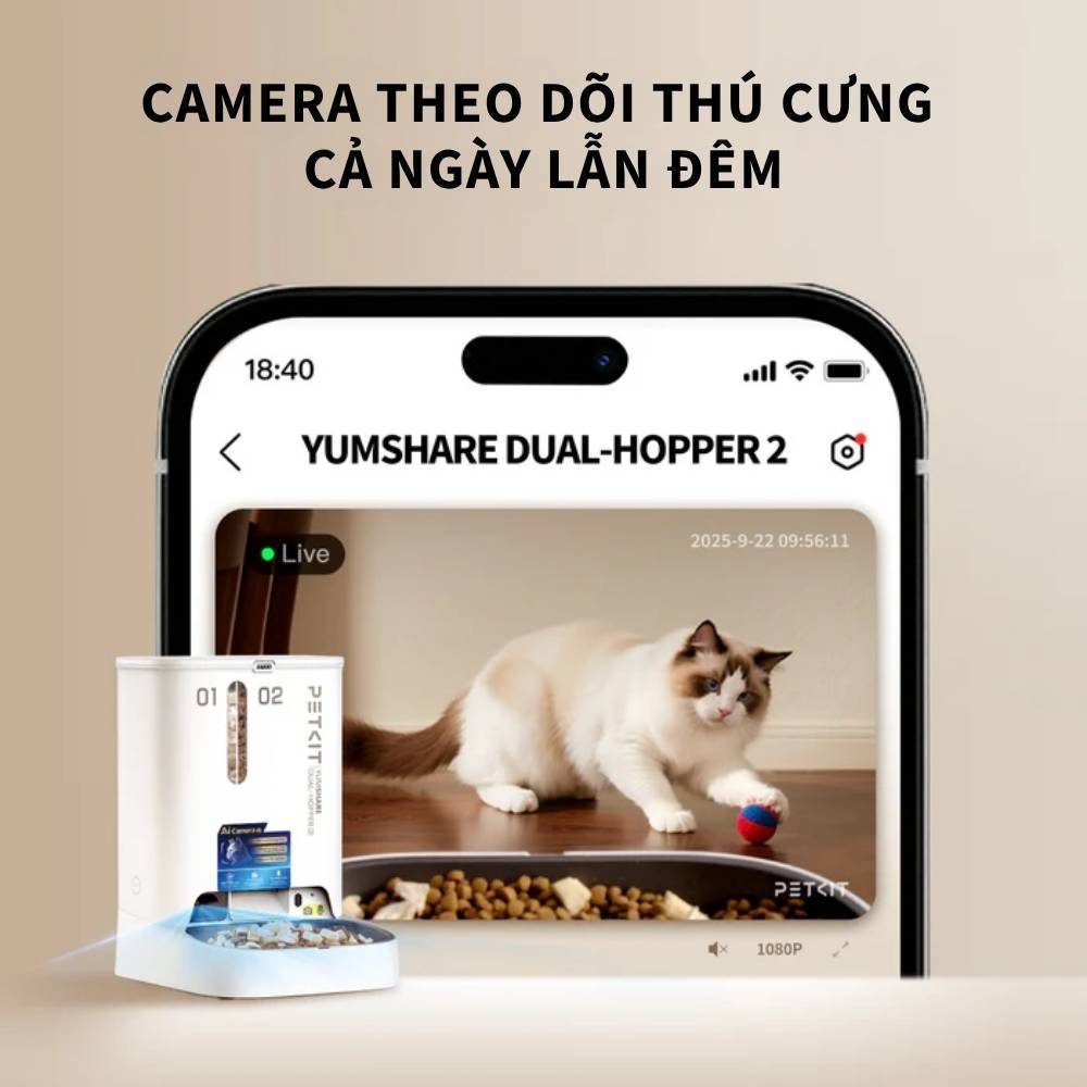 Máy Cho Chó Mèo Ăn Tự Động Có Camera Petkit YumShare Gemini 2 - 2 Ngăn, 5L - HeLiCorp