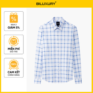 [T7_SALE 20%_HT] Áo Sơ Mi Dài Tay Thiết Kế Kẻ Ô Xanh Dương 1SMDC642XAH Biluxury Form Slimfit Kháng Khuẩn Bền Màu