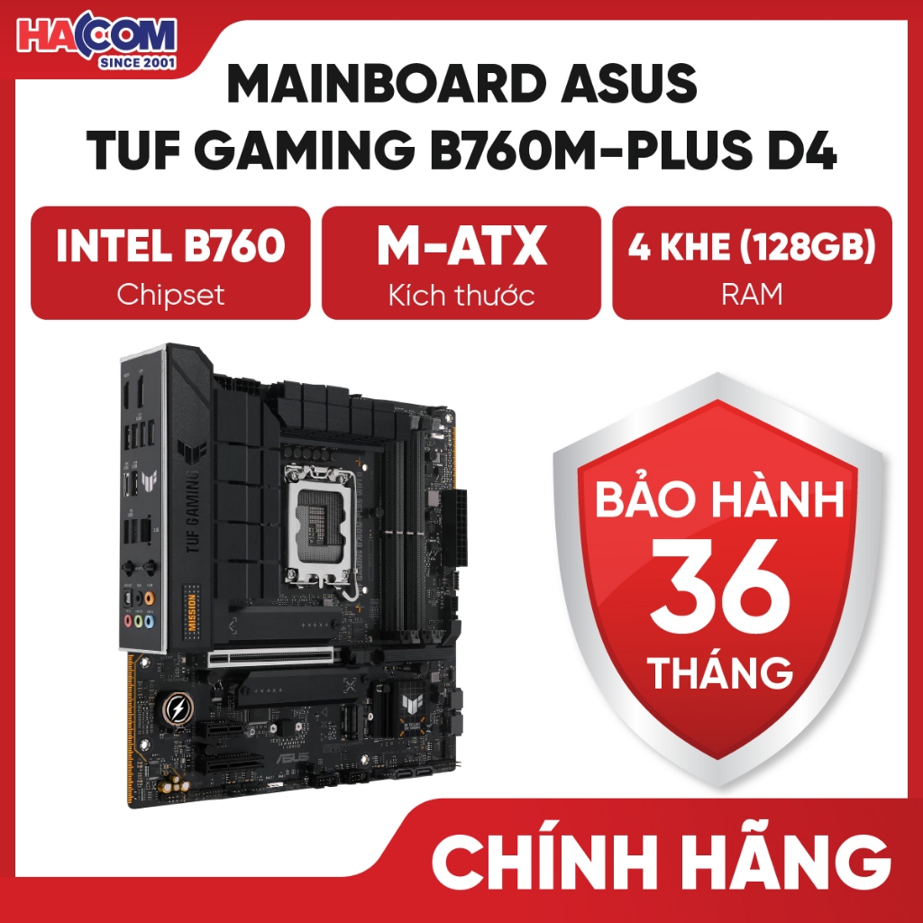 Bo Mạch Chính/Mainboard Asus TUF Gaming B760M - Plus D4 Chính Hãng - BH 36 Tháng HACOM PC
