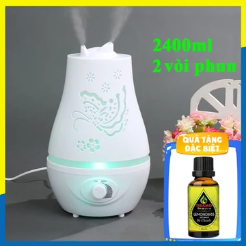 Máy Xông Tinh Dầu 2400ml Cho Phòng Lớn + Tinh Dầu Sả Chanh. Máy Khuếch Tán Tinh Dầu Phun Sương Nano