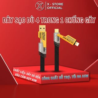 Dây sạc dù 4 trong 1 chống gãy, cáp sạc nhanh 65W PD cho điện thoại, dây sạc dù siêu bền bỉ, tiện lợi - DS4D66W