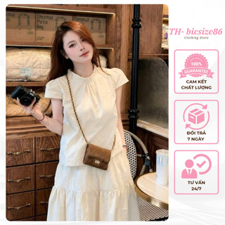Set áo sơ mi tay hến cổ xếp li mix chân váy dài form xoè kiểu dáng đơn giản basic dễ mặc đi chơi