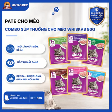 [COMBO 24] Pate Whiskas Cho Mèo, Pate Cho Mèo Gói 80g, Súp Thưởng Nhiều Vị Cho Mèo Lớn Và Mèo Con Dạng Sốt