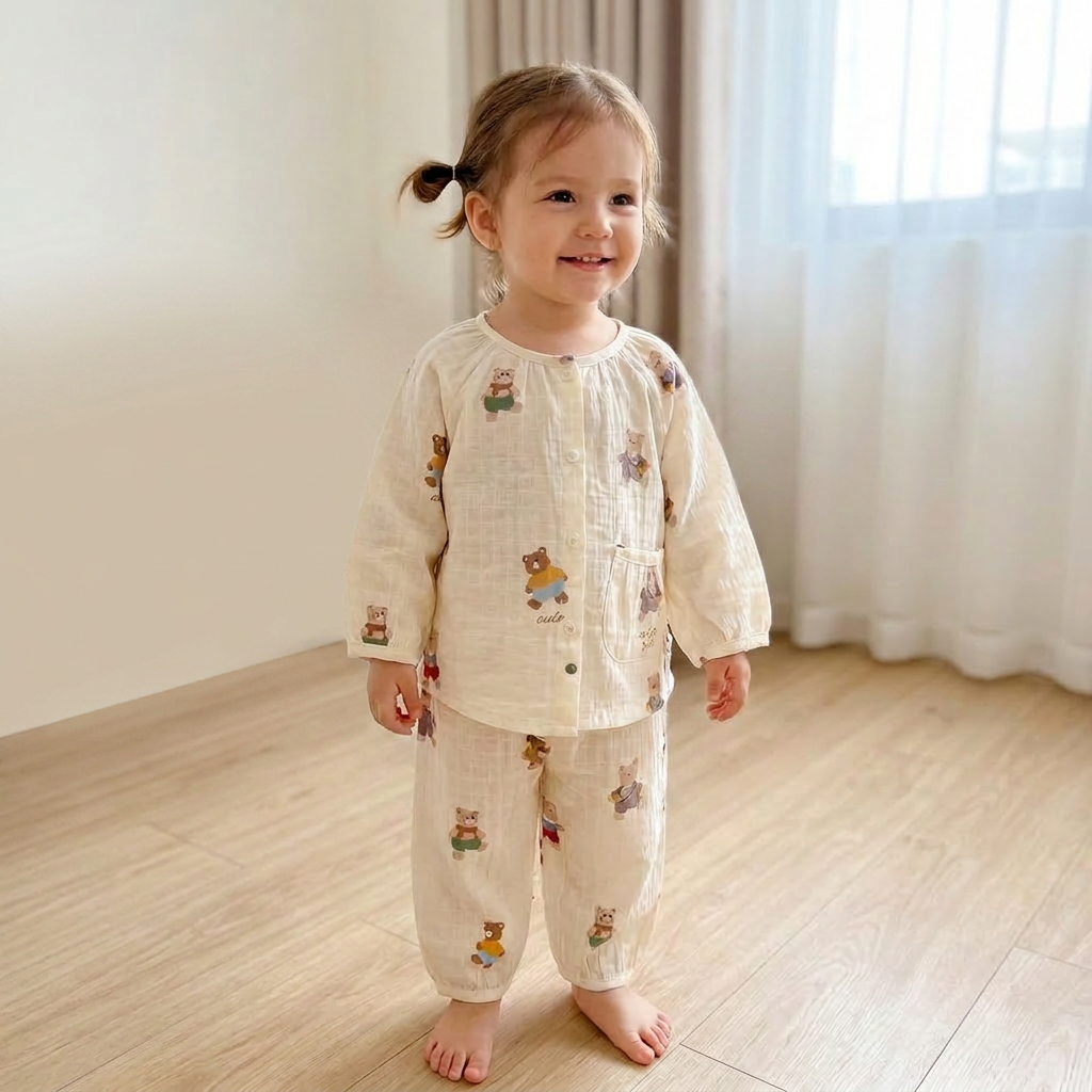 Bộ dài tay bé gái xô cotton Lá Homewear A342, pizama cho bé babydoll mát mềm dễ thương