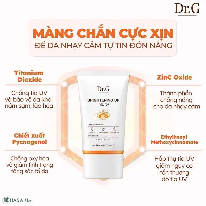 Kem Chống Nắng Thuần Vật Lý Cho Da Nhạy Cảm Dr.G Green Mild Up Sun+ SPF50+ 20ml Nâng Tông Kiềm Dầu