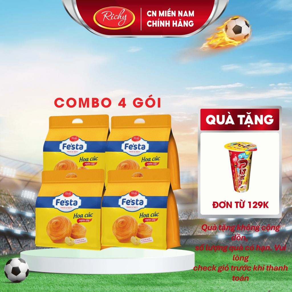 [TẶNG  QUÀ ĐƠN TỪ 129K]Combo 4 Bịch Bánh Mì Hoa Cúc, Bịch 3 Bánh, Bánh mì ăn sáng Bánh kẹo Richy - HSD 35 ngày