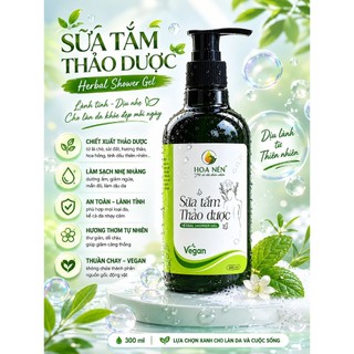 Sữa Tắm Thảo Dược thiên nhiên 300ml - Hoa Nén - Vegan - Làm sạch da, dưỡng ẩm, g.iảm ng.ứa, mẩn đỏ