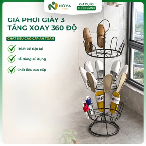 Kệ Phơi Giày Dép 3 Tầng Xoay 360 Độ KệĐể Giày Đa Năng Khung Thép Carbon Chống Gỉ Tiết Kiệm Diện Tích