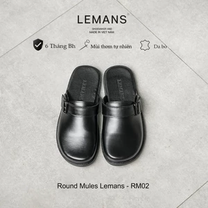 Giày Sục Round Mules Lemans màu đen - RM02.1 da bò, đế cao su có mùi thơm, Bảo hành 12 tháng